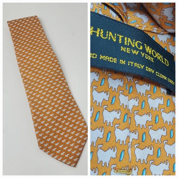Hunting World Other - Hunting World Orange and tan Rhinoceros 100% Silk tie